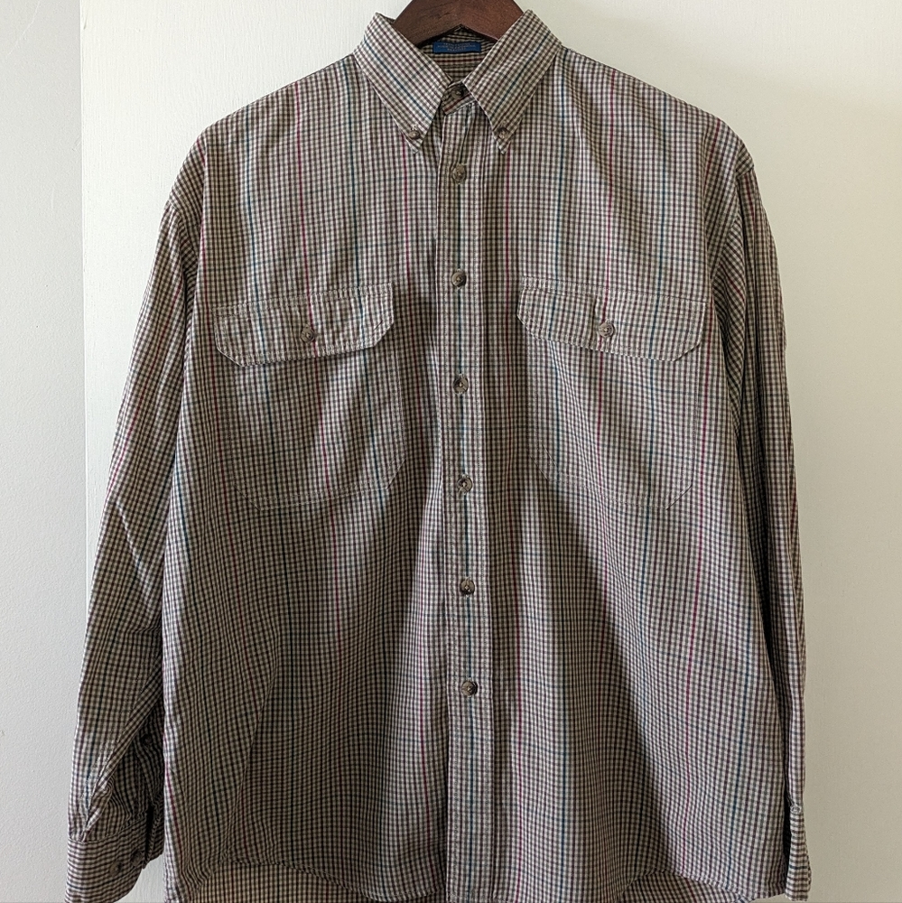 Pendleton Medium Brown Plaid Shirt 100% cotton